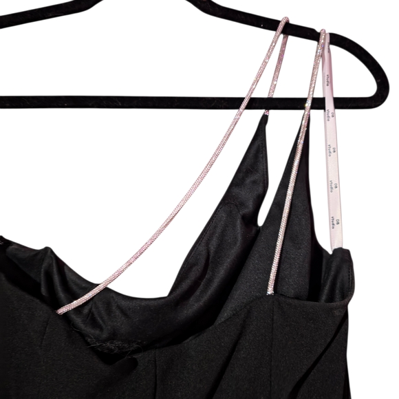 David’s Bridal Black Rhinestone Strap Evening Gown Size 14 - Picture 5 of 11